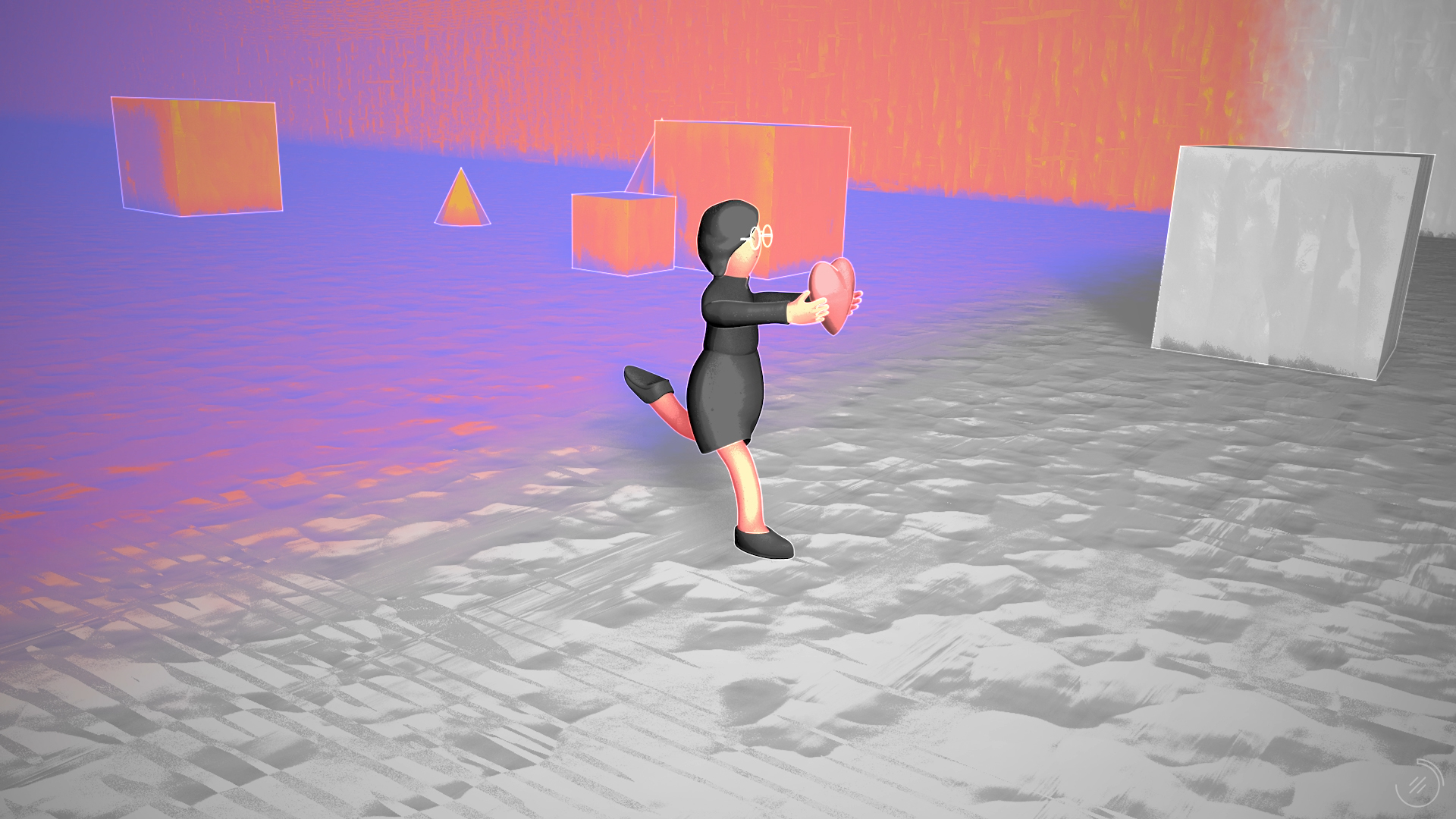 Un fotograma del vídeo. Una mujer corre mientras sostiene un corazón entre sus manos.